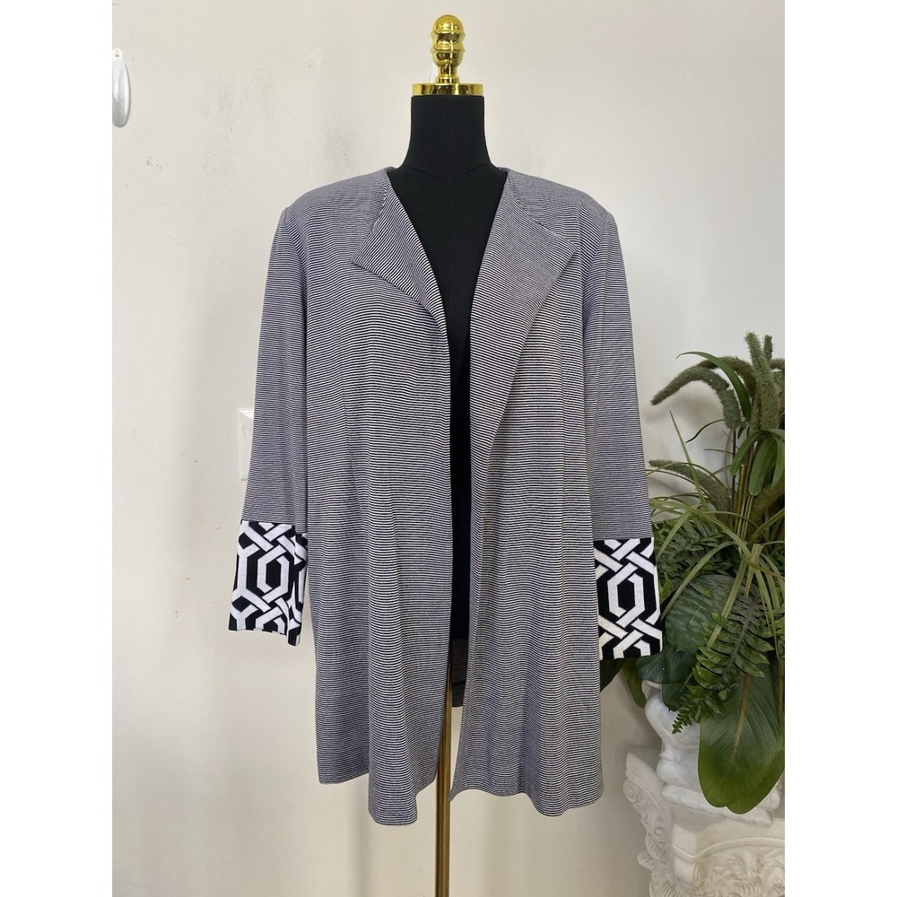 Misook Black White Striped Geometric Knit Blazer Cardigan Jacket Size L $398 - Picture 4 of 8